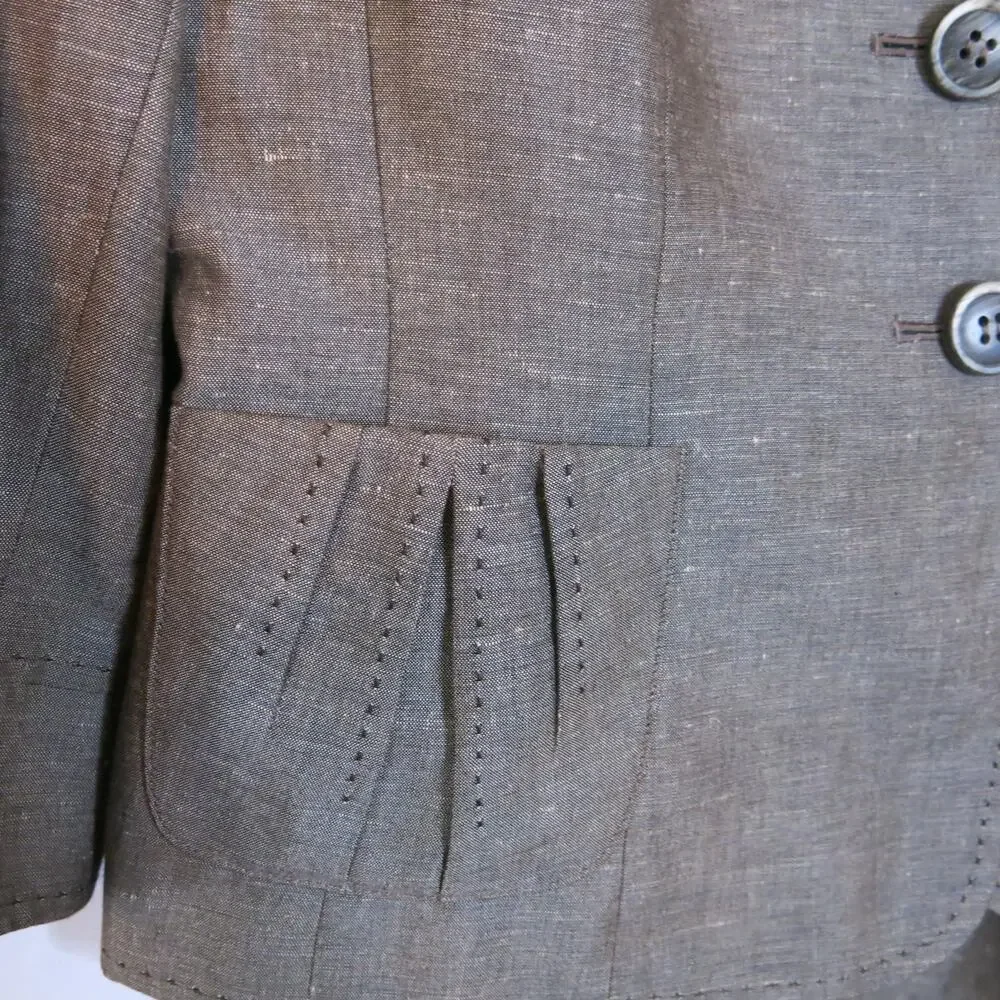TAHARI Skirt Jacket Suit Set Size 10 Petite Light Brown Linen Blend Business